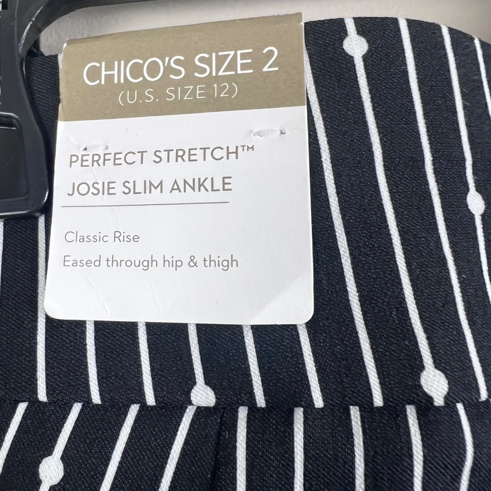 Chico’s Perfect Stretch Josie Slim Ankle Classic Rise Women’s Size 2 Black White - Picture 5 of 11